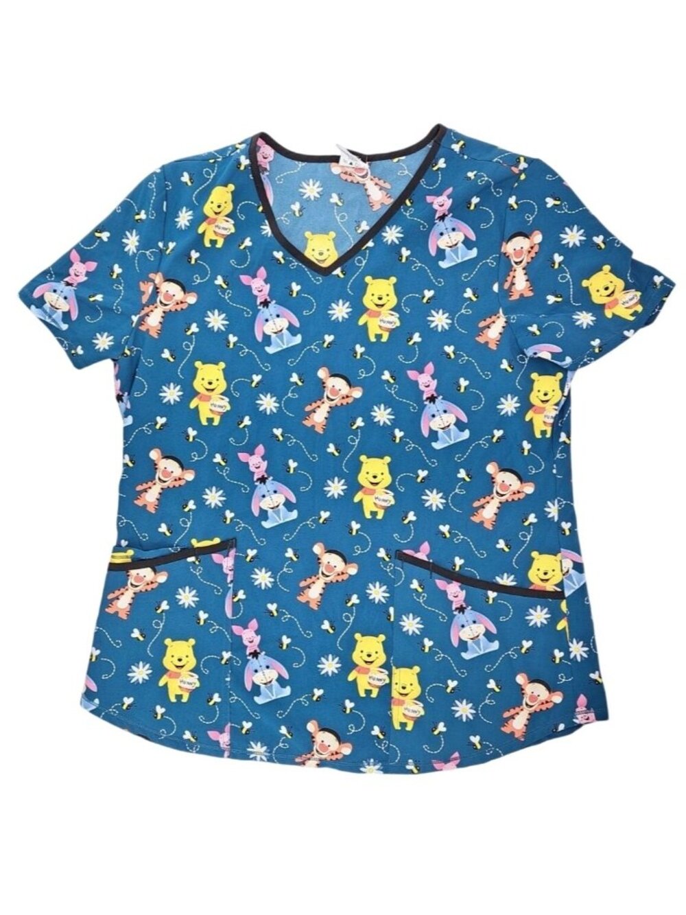 Disney Winnie The Pooh Scrub Top Tigger Eeyore V-Neck Short Sleeve Women Medium - Picture 2 of 10